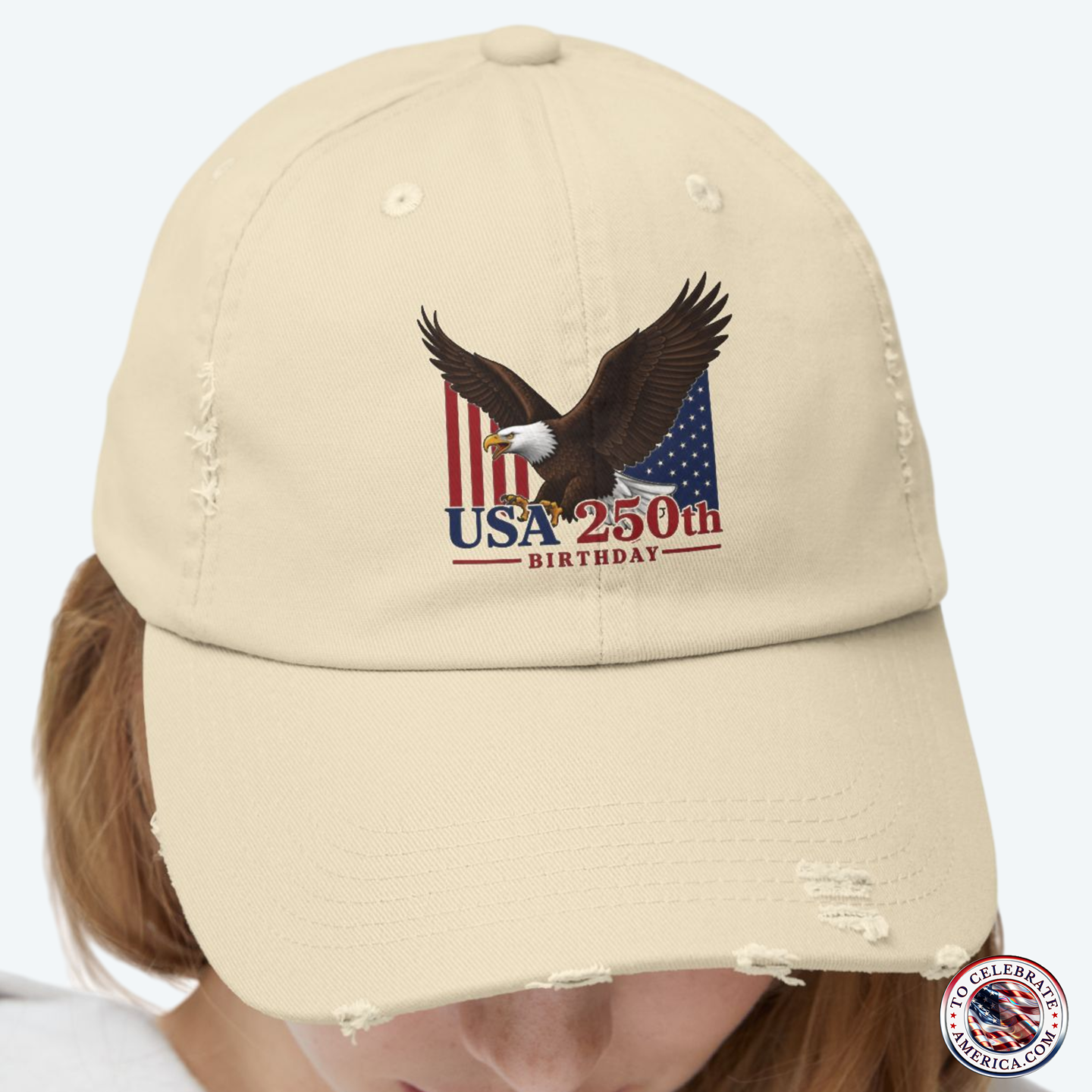 Cap - Eagle Stars and Stripes 250th Birthday Unisex Distressed Hat - Image 3
