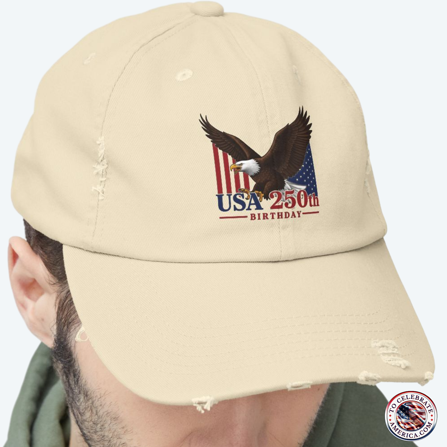 Cap - Eagle Stars and Stripes 250th Birthday Unisex Distressed Hat - Image 4