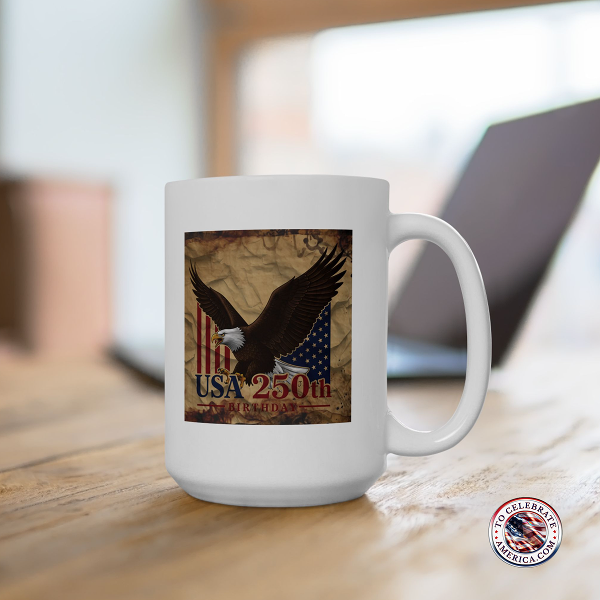 Mug - Patriotic 250th USA Birthday Vintage Distressed Grunge Design - Image 3