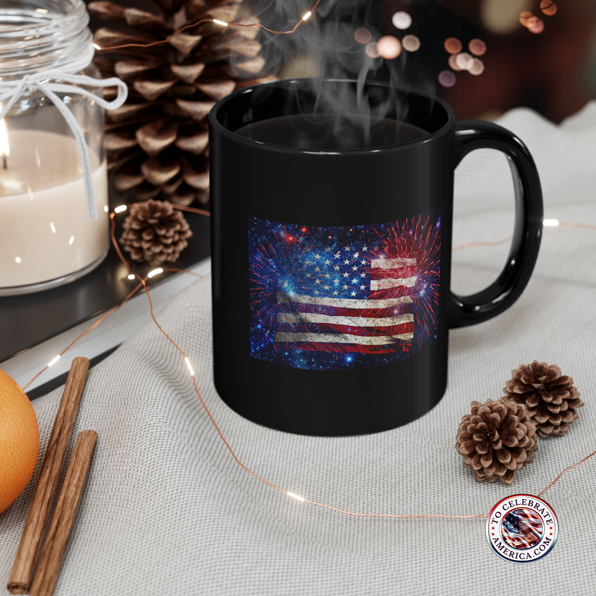 Patriotic Fireworks Mug - 11oz & 15oz, USA Flag Coffee Cup - Image 3