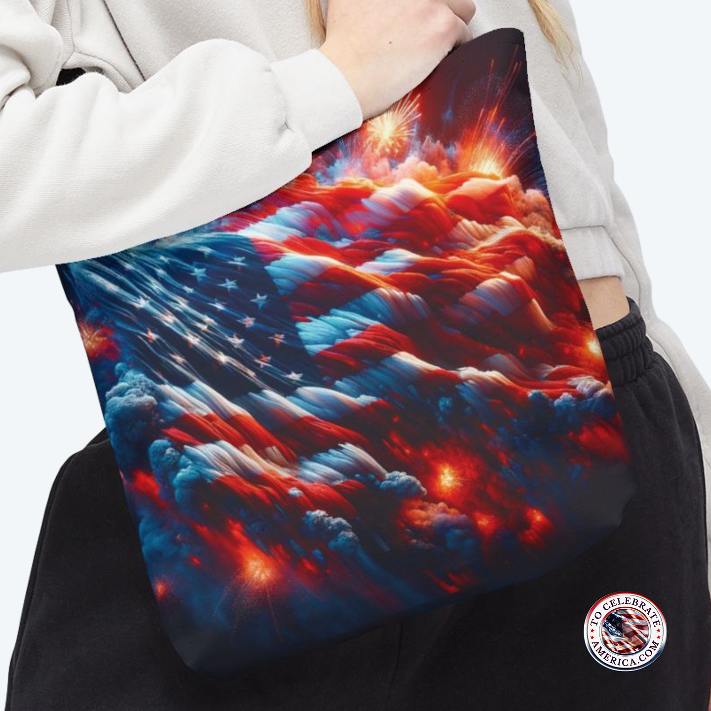 Tote Bag - Patriotic American Flag and Fireworks Design - Image 3