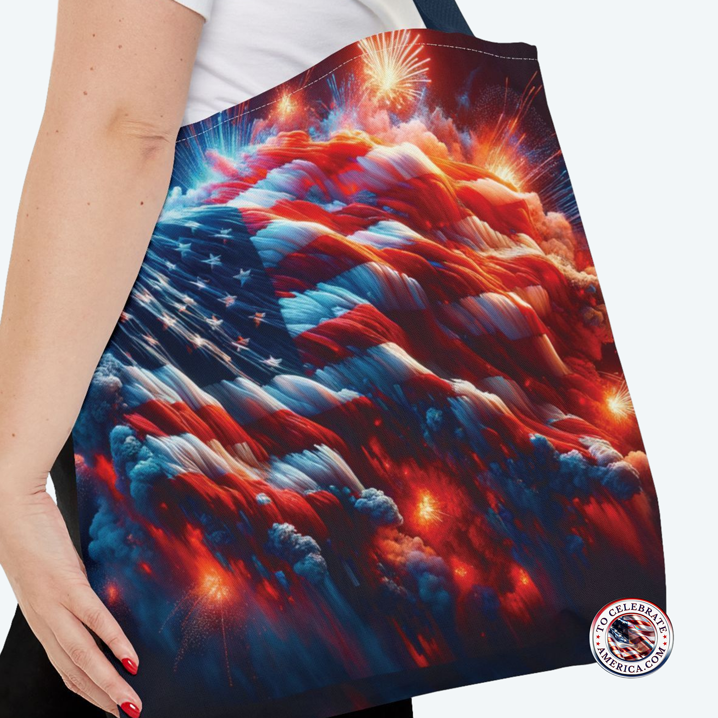 Tote Bag - Patriotic American Flag and Fireworks Design
