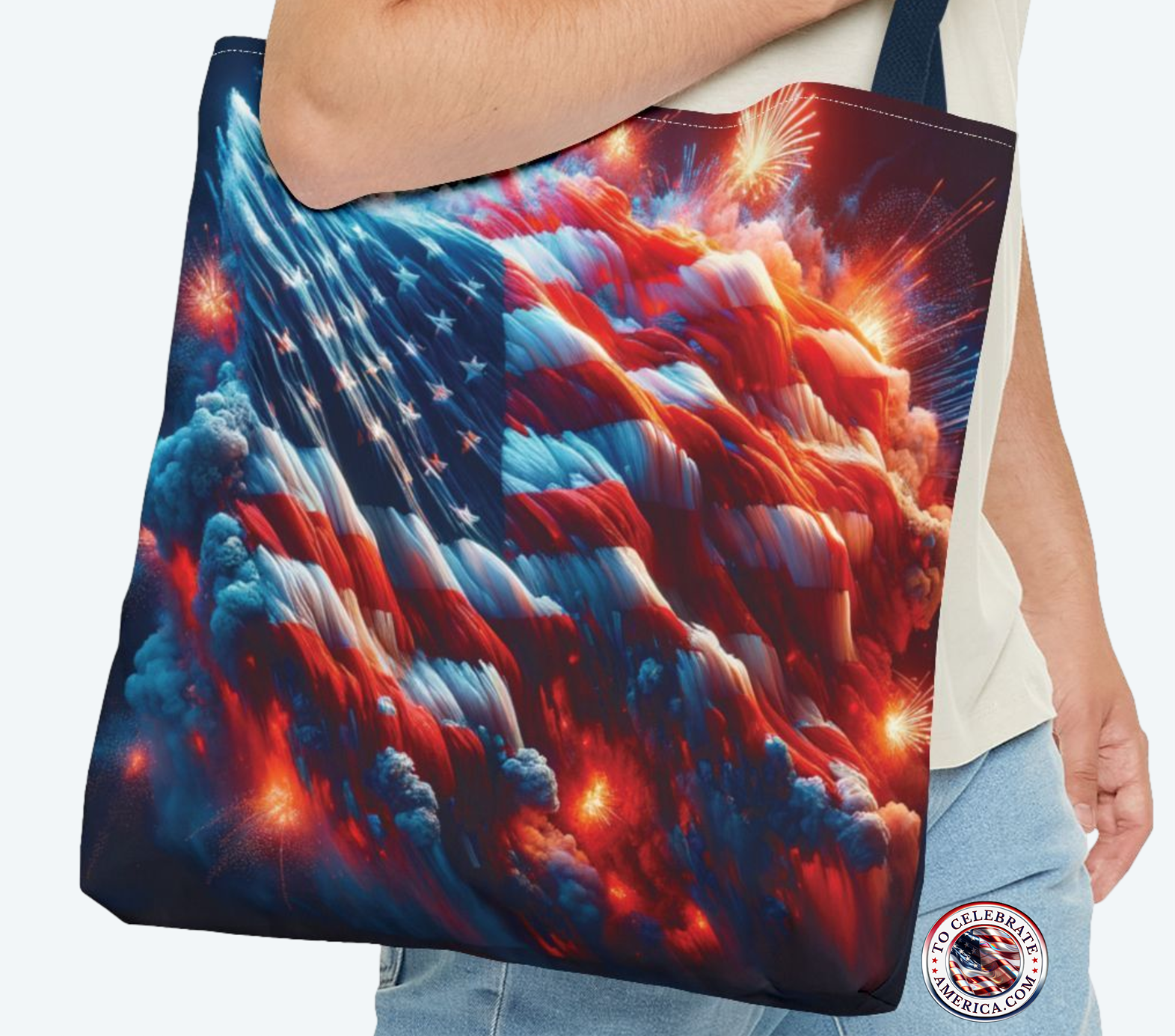Tote Bag - Patriotic American Flag and Fireworks Design - Image 4