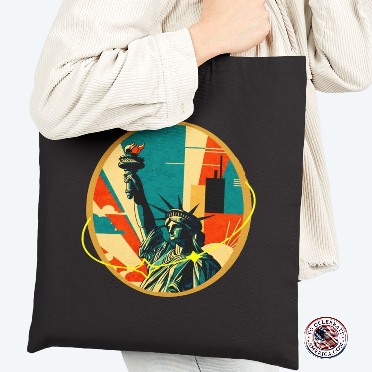 Canvas Tote Bag - Mid-Century Statue of Liberty Design - Image 3