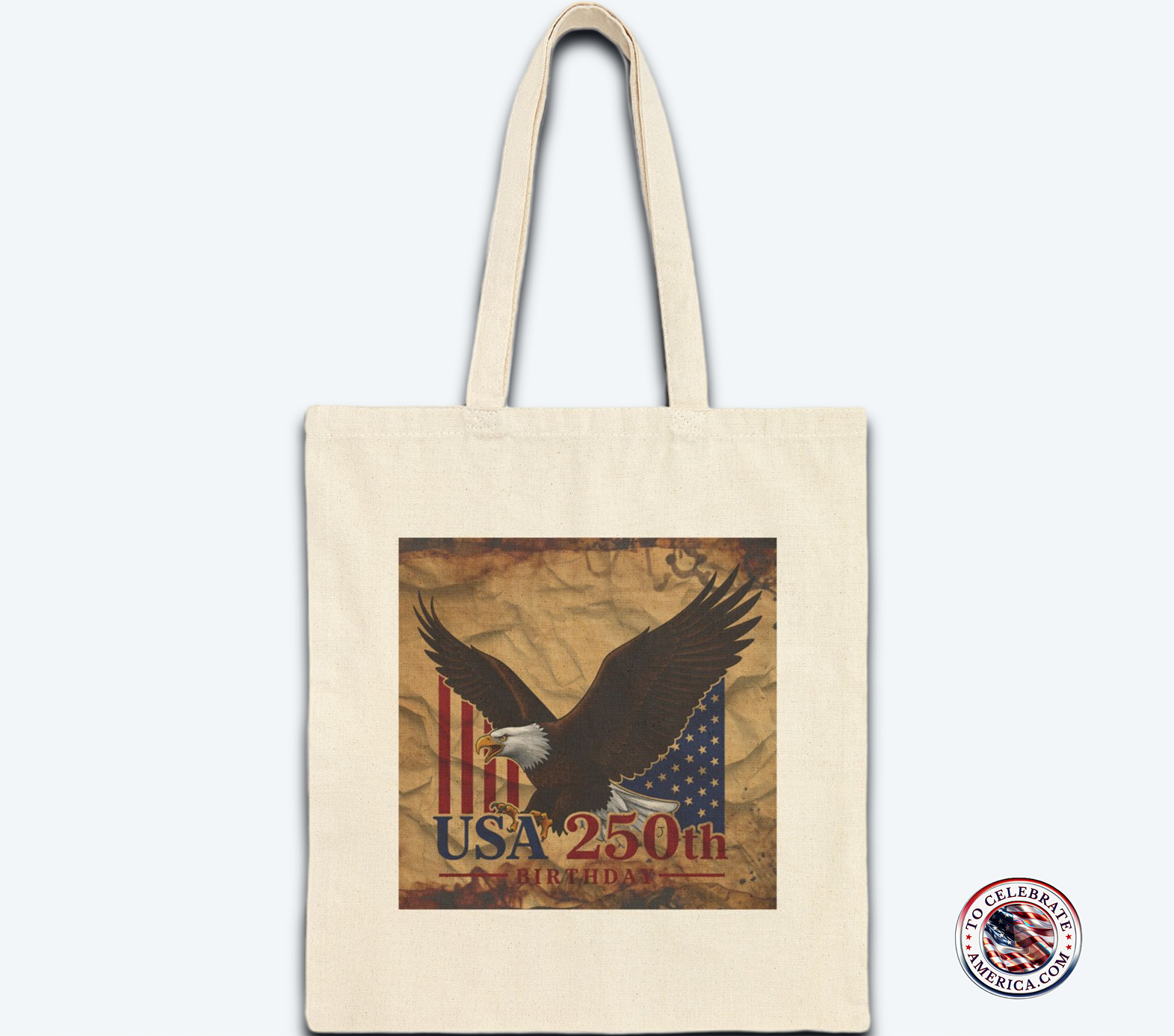 Canvas Tote Bag - Vintage Eagle Stars and Stripes 250th Birthday Text Design - Image 3