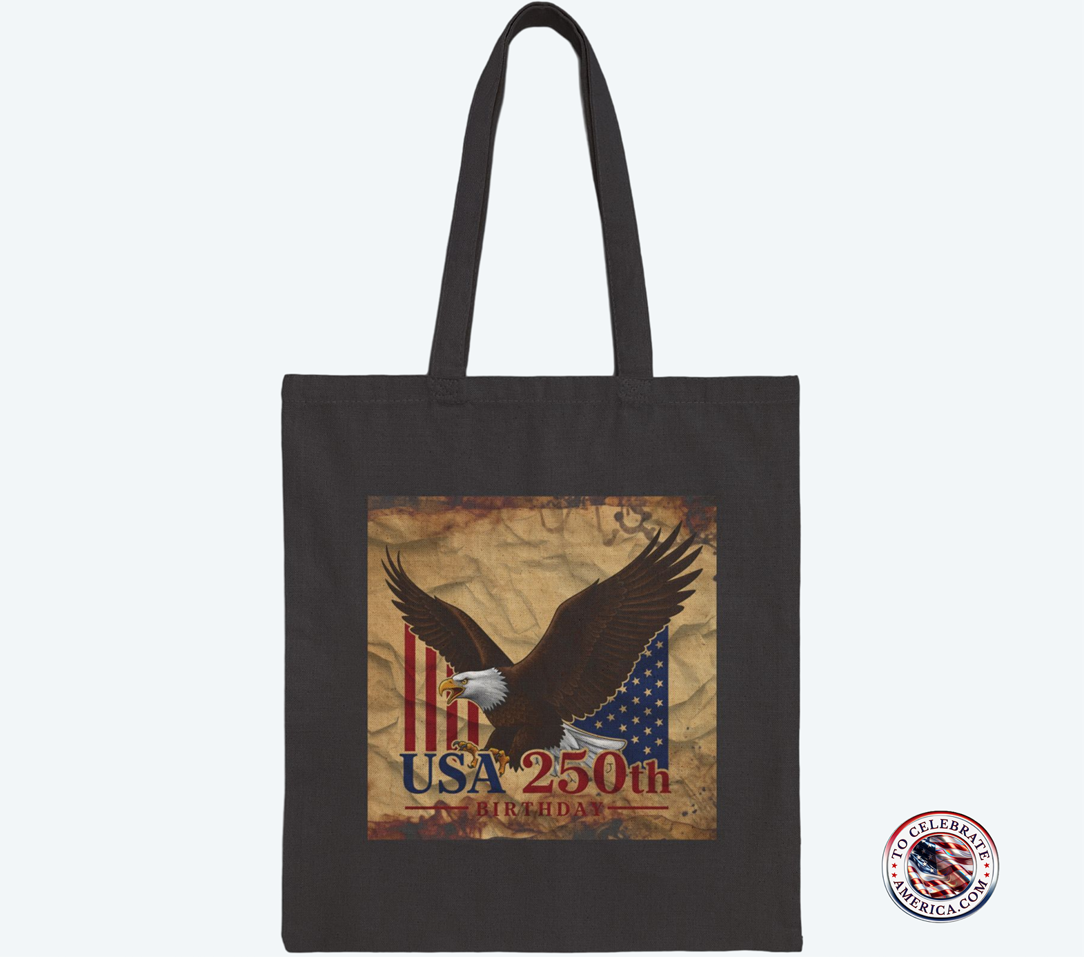 Canvas Tote Bag - Vintage Eagle Stars and Stripes 250th Birthday Text Design - Image 4