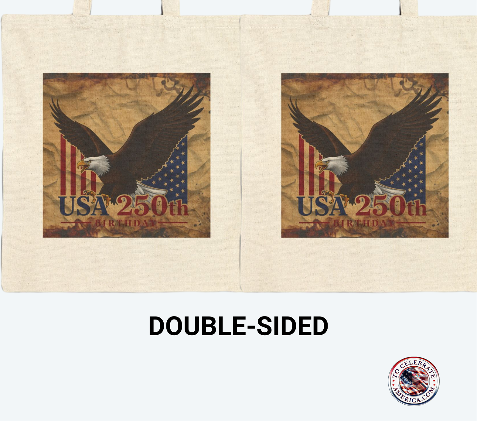 Canvas Tote Bag - Vintage Eagle Stars and Stripes 250th Birthday Text Design - Image 5