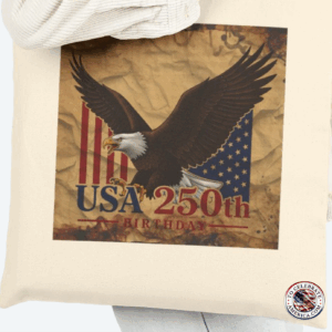 Canvas Tote Bag - Vintage Eagle Stars and Stripes 250th Birthday Text Design