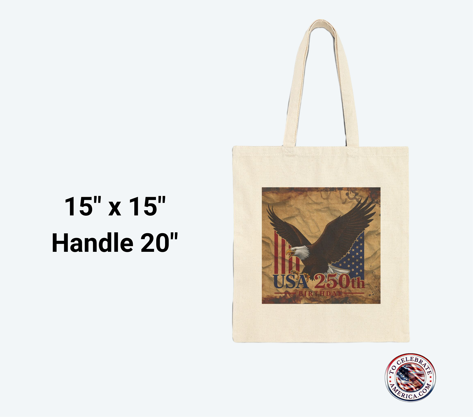 Canvas Tote Bag - Vintage Eagle Stars and Stripes 250th Birthday Text Design - Image 7
