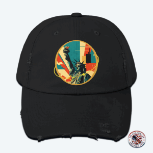 Vintage Inspired Distressed Cap with Mid-Century Statue of Liberty Design, Casual Hat, Fashion Accessory, Gift Idea for Freedom Lovers, Trendy Headwear