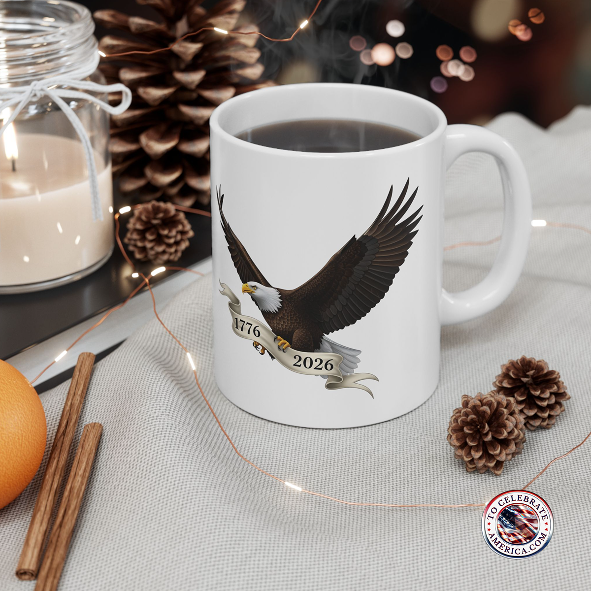 Mug - American Bald Eagle Patriotic Banner Ceramic Coffee Cup - Image 3