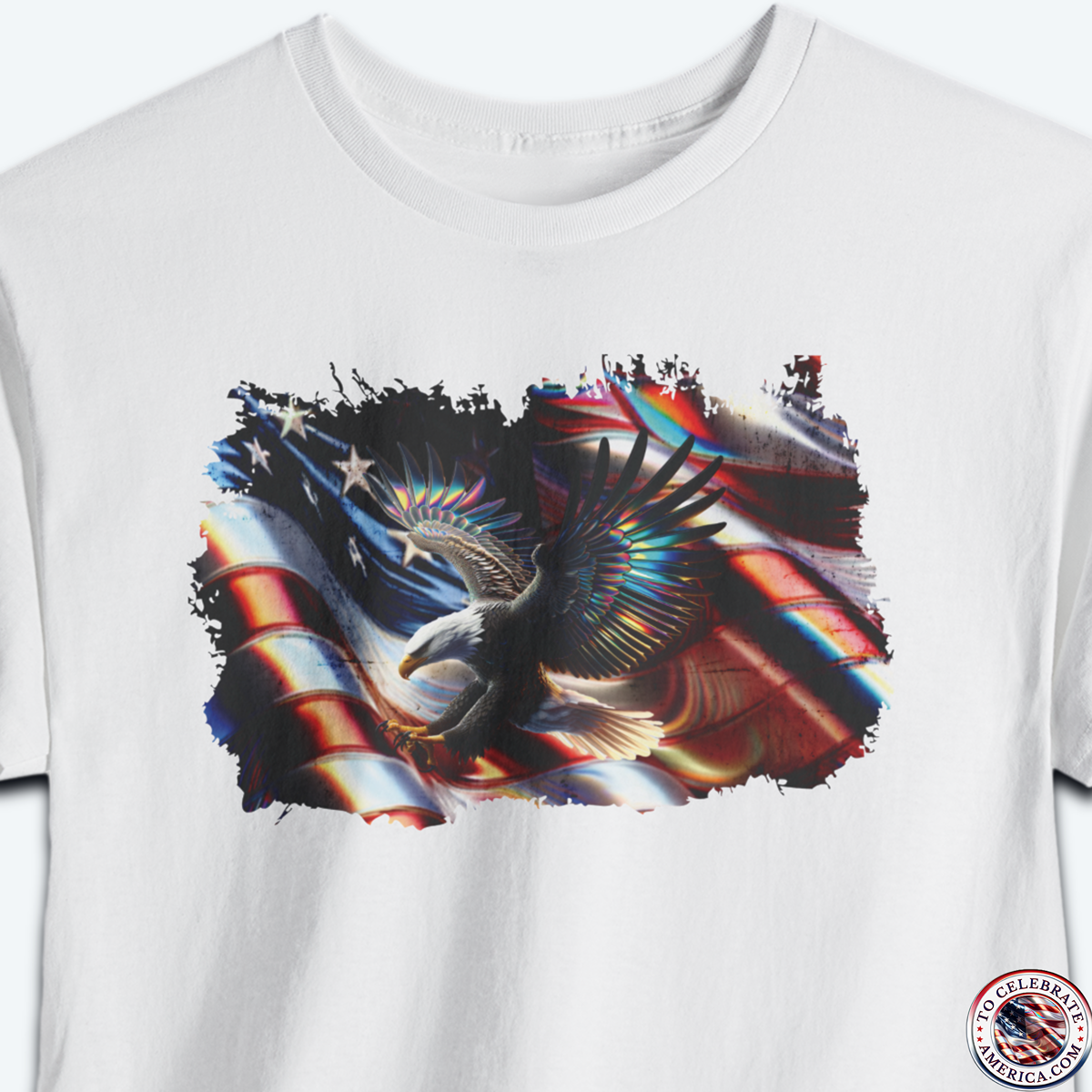 You'll love the compliments you get wearing this Patriotic 4th Of July Iridescent Eagle Flag T-shirtt. This t-shirt is perfect for patriotic events, Fourth of July celebrations, or simply showing off your love for the land of the free and the home of the brave. Made for those who are proud to be American, this shirt is a must-have for anyone who loves the USA and all it stands for. Join the ranks of freedom lovers and America enthusiasts with the iridescent flag with an eagle overlay t-shirt – it's more than just a shirt, it's a statement of respect and love for our great country. Grab It Today!