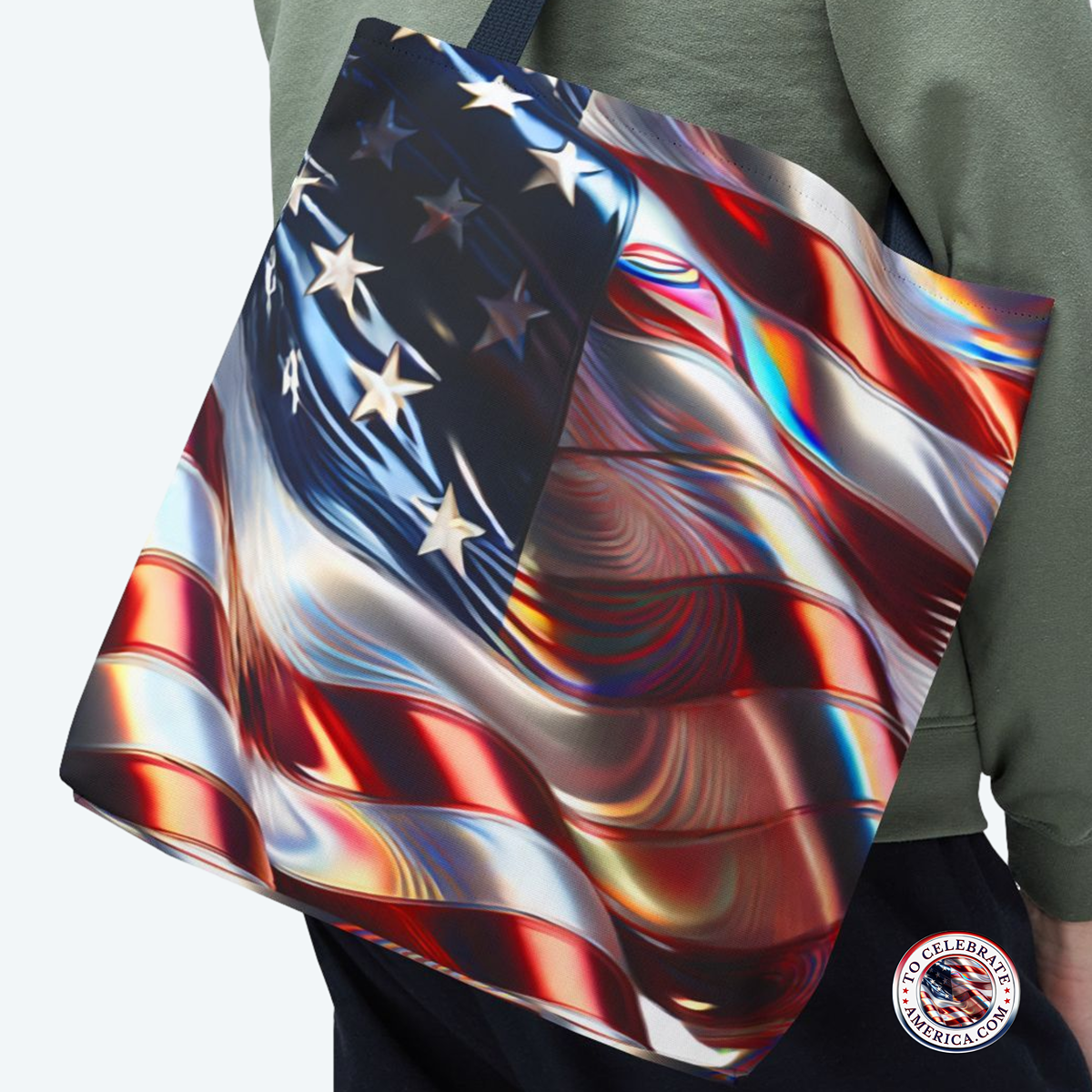 American Flag Tote Bag, Patriotic Beach Bag, Fourth of July Gift, Canvas Shopper, Flag Design Grocery Tote, Travel Companion - Image 3