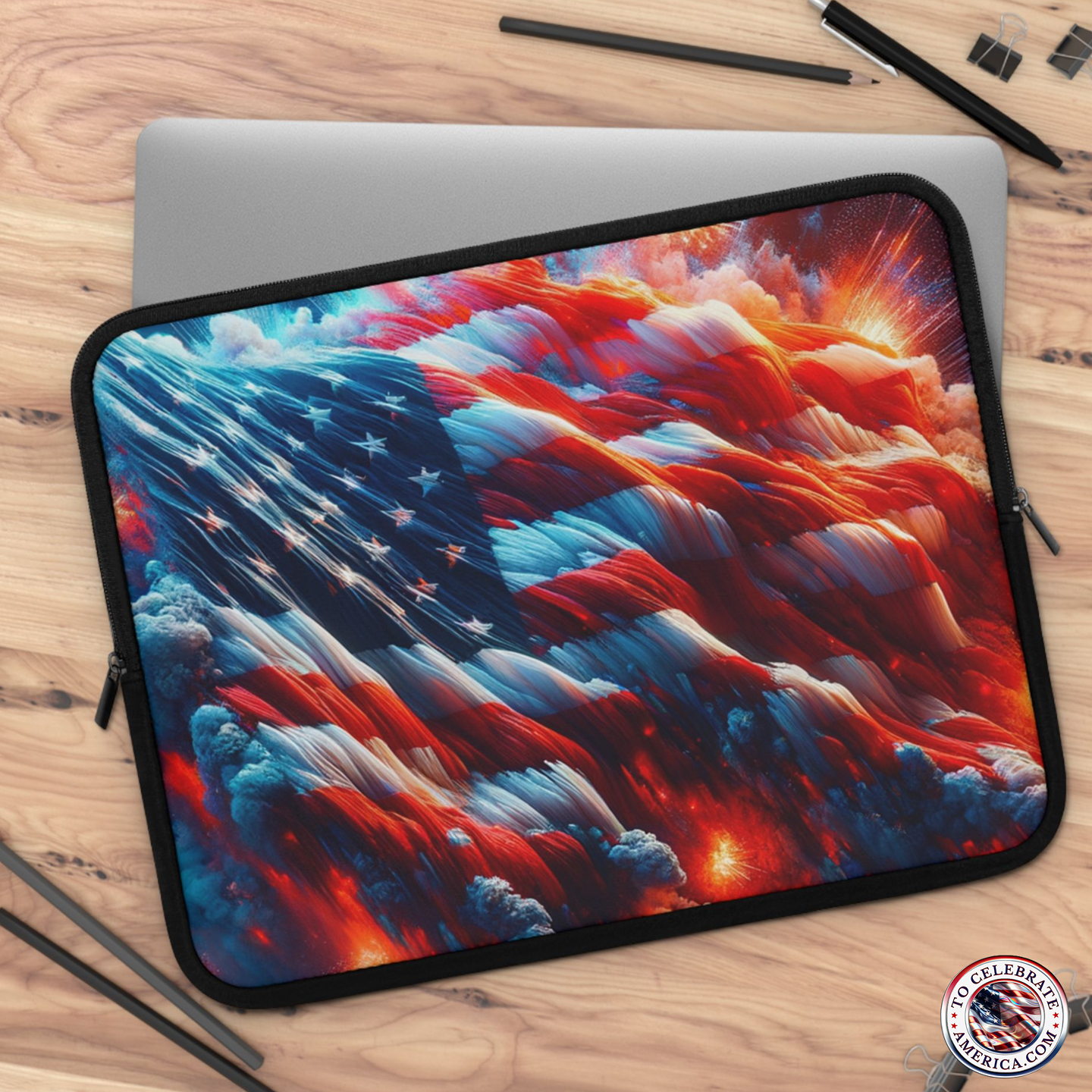 Patriotic Laptop Sleeve, American Flag Sleeve, Colorful Design, Laptop Case, Gift for Students, 4th of July, Unique Tech Accessory - Image 4