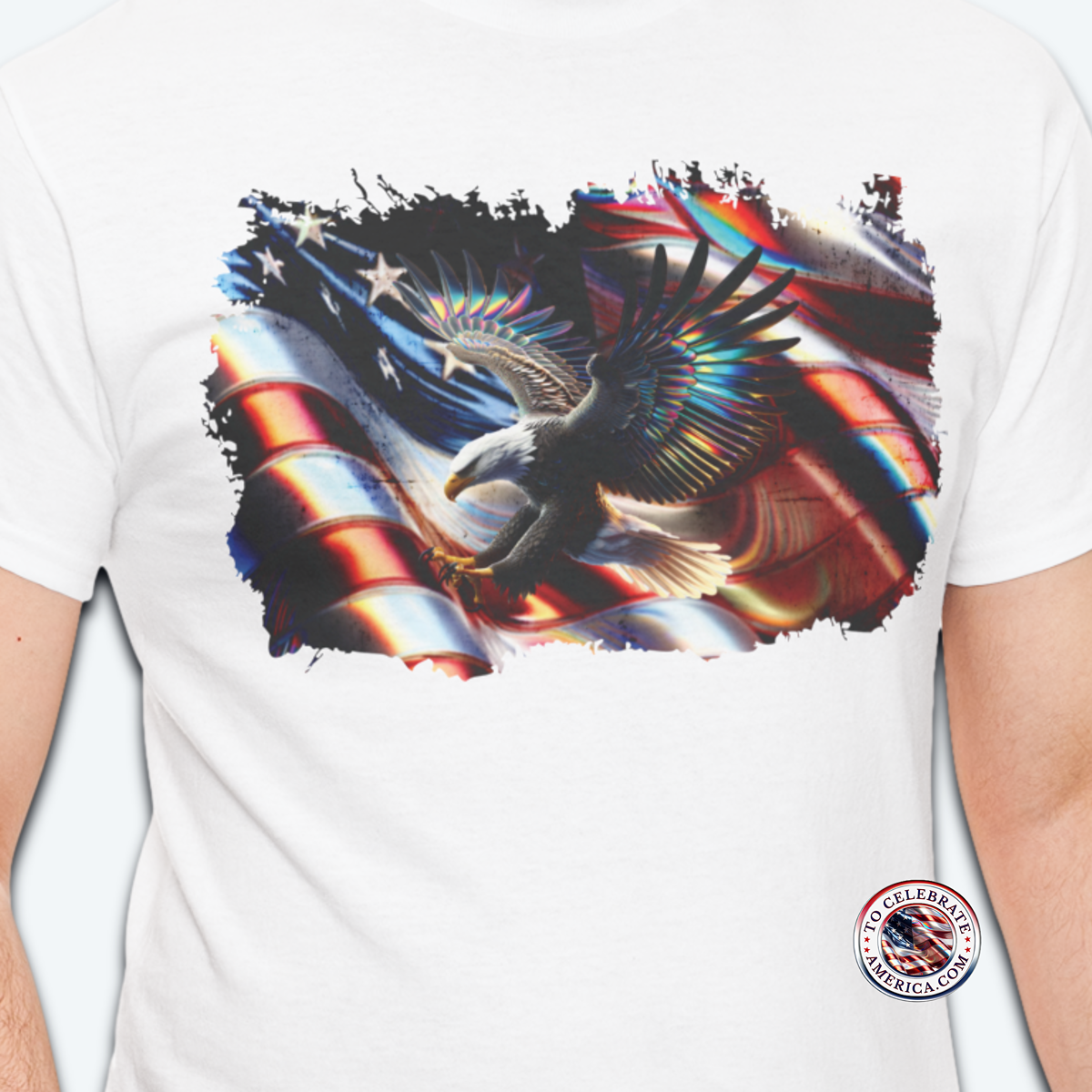 You'll love the compliments you get wearing this Patriotic 4th Of July Iridescent Eagle Flag T-shirtt. This t-shirt is perfect for patriotic events, Fourth of July celebrations, or simply showing off your love for the land of the free and the home of the brave. Made for those who are proud to be American, this shirt is a must-have for anyone who loves the USA and all it stands for. Join the ranks of freedom lovers and America enthusiasts with the iridescent flag with an eagle overlay t-shirt – it's more than just a shirt, it's a statement of respect and love for our great country. Grab It Today!