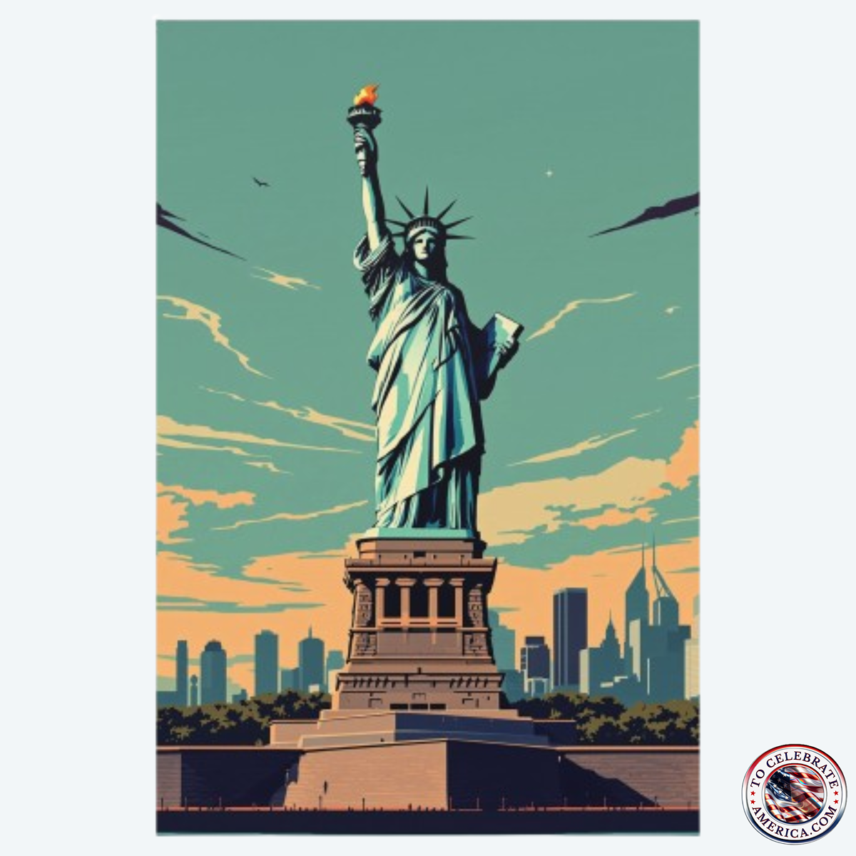Poster - Patriotic Statue of Liberty Mid Century Design, Home Decor, Patriotic Poster Art, Wall Decor