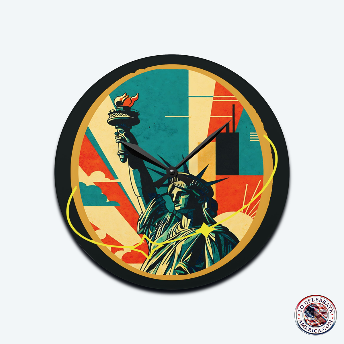 Wall Clock - Mod-Century Statue Of Liberty Design, Patriotic Wall Art