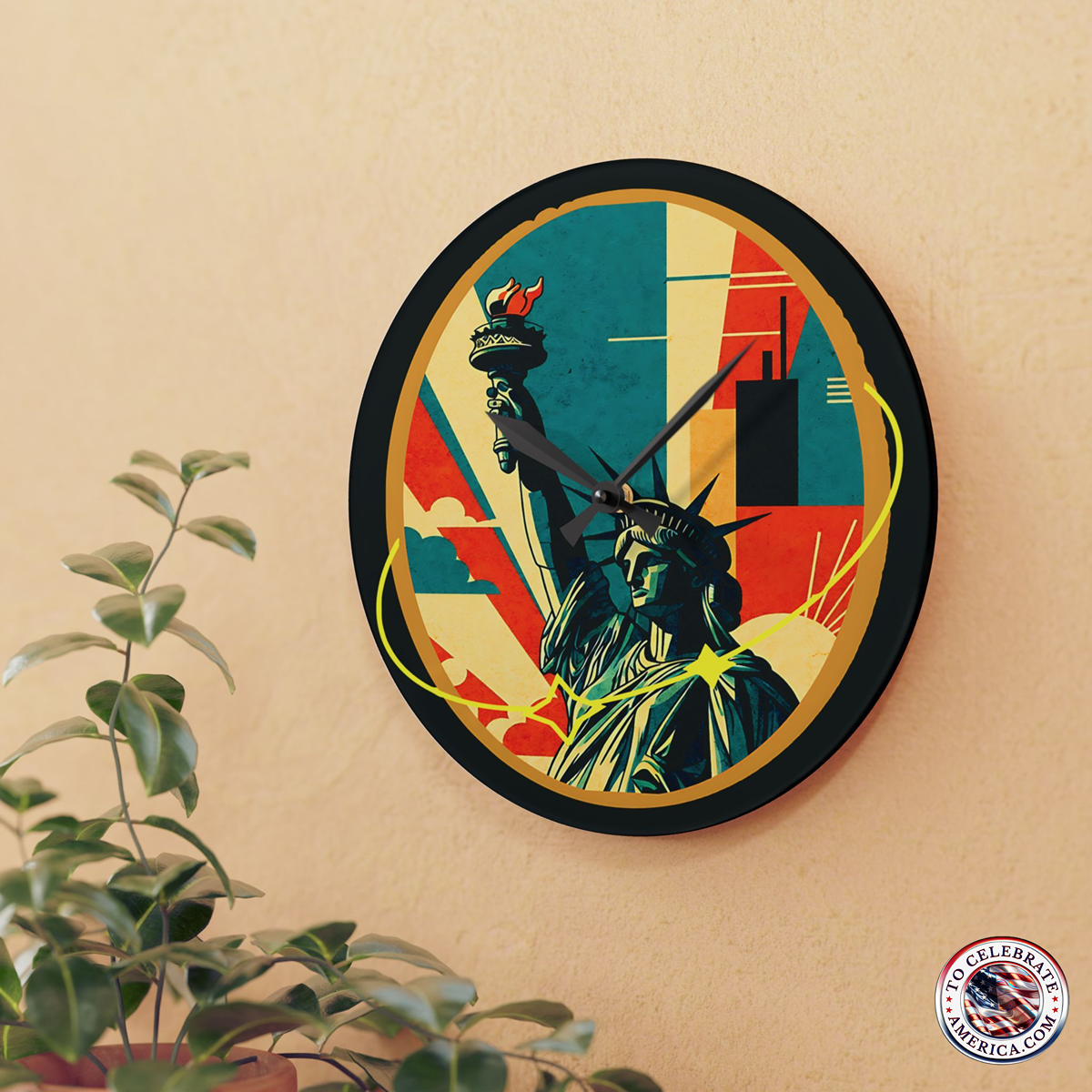 Wall Clock - Mid-Century Statue Of Liberty Design, Patriotic Wall Art - Image 2