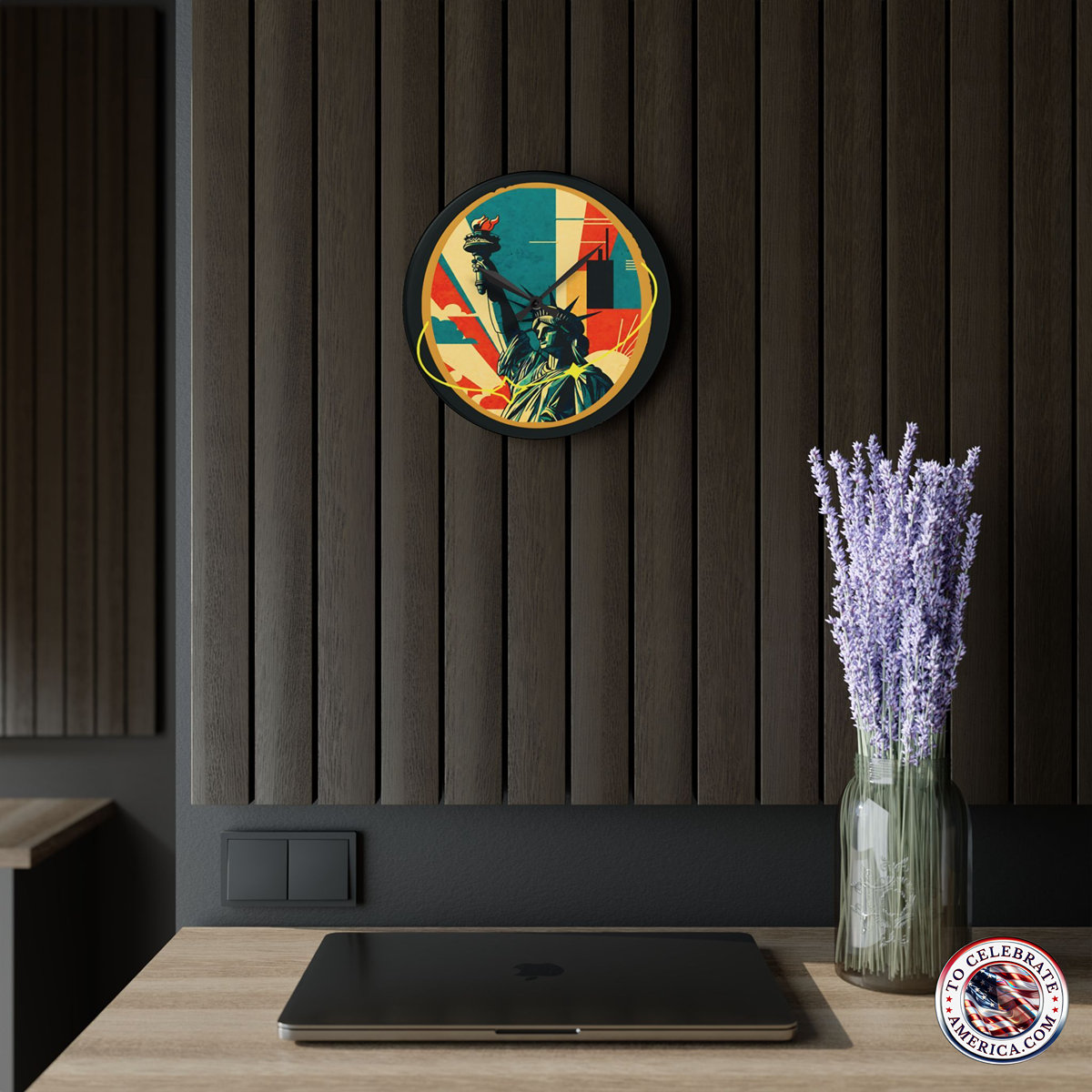Wall Clock - Mid-Century Statue Of Liberty Design, Patriotic Wall Art - Image 3
