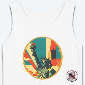 Statue of Liberty Graphic Tank Top, Summer Apparel, Unisex Clothing, 4th of July Outfit, Travel Tees, Mid Century Art Design