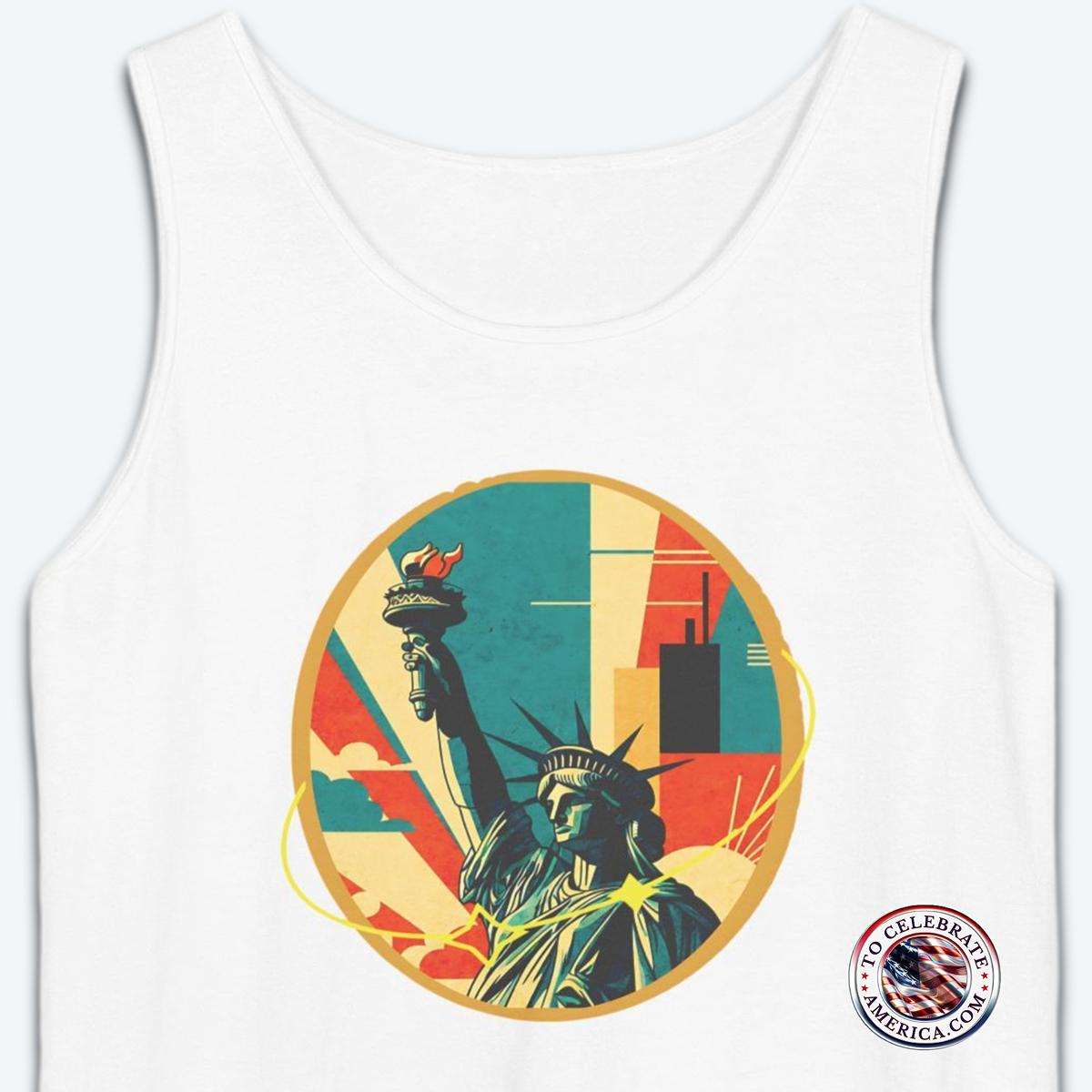 Statue of Liberty Graphic Tank Top, Summer Apparel, Unisex Clothing, 4th of July Outfit, Travel Tees, Mid Century Art Design