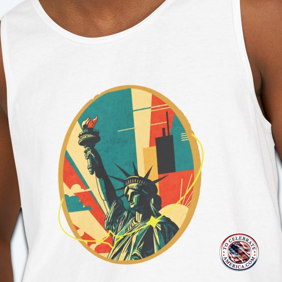 Statue of Liberty Graphic Tank Top, Summer Apparel, Unisex Clothing, 4th of July Outfit, Travel Tees, Mid Century Art Design - Image 3