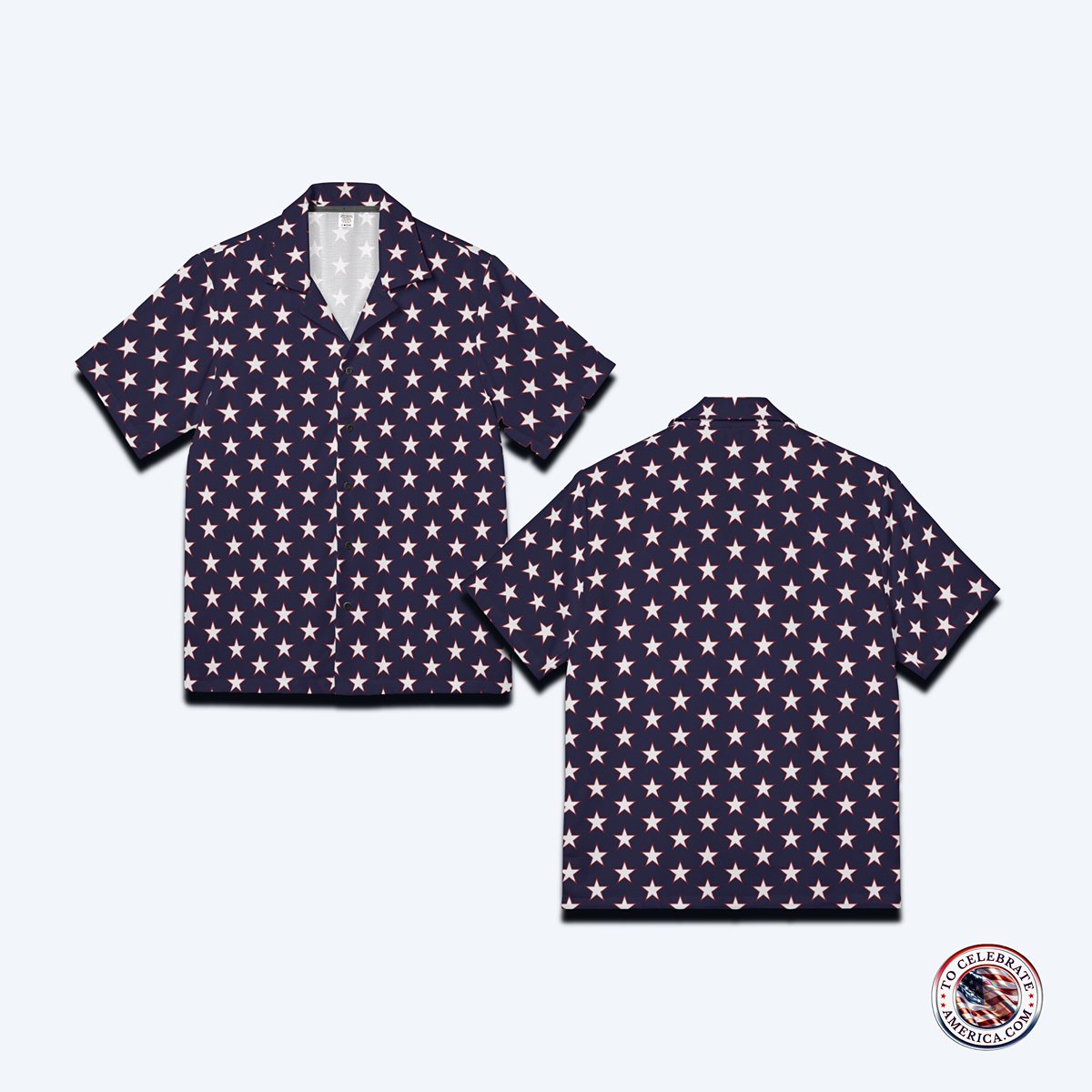 Camp Shirt - Patriotic White and Red Border Star Pattern on Dark Blue Background - Image 4