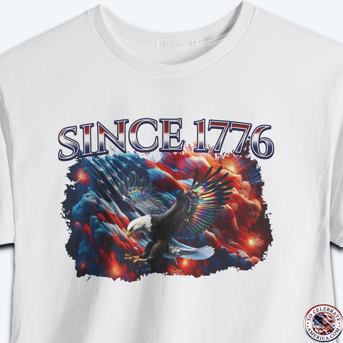 The Star Spangled Banner Comes Alive! Hey there, fellow patriots! Show your love for the good ol' U.S. of A with this Since 1776 Patriotic Flag Fourth Of July T-Shirt. This shirt is perfect for anyone who bleeds red, white, and blue and is proud to call America home. The design features the iconic USA flag waving proudly against a billowy backdrop of fireworks and smoke, with a majestic eagle overlay. Whether you're celebrating Independence Day, Memorial Day, or just feeling extra patriotic, this tee is sure to turn heads and make a statement. So, grab one for yourself and wear your American spirit across your chest (literally)! Get It Today!