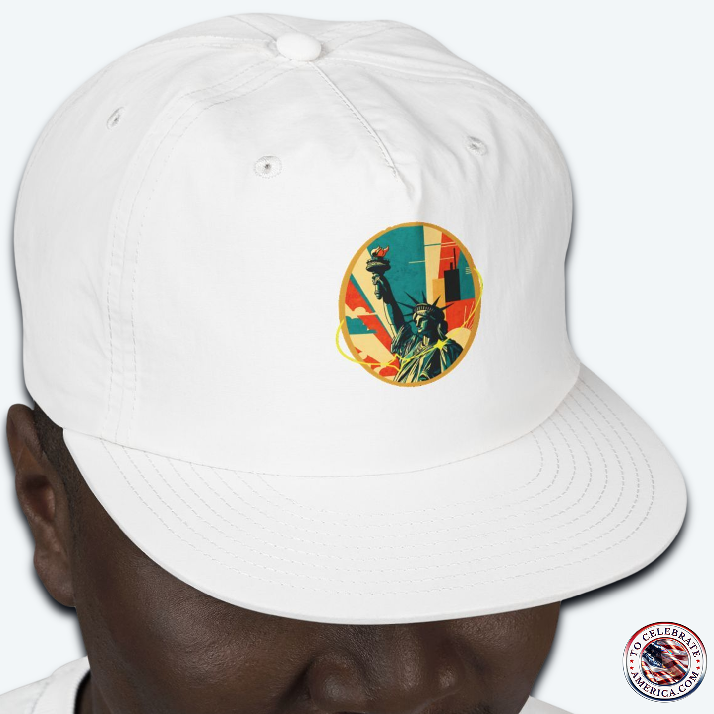 Stylish Surf Cap with Vibrant Mid-Century Statue of LibertyDesign, Beach Hat, Summer Accessory, Coastal Fashion, Casual Wear, Gift for Surfers - Image 3