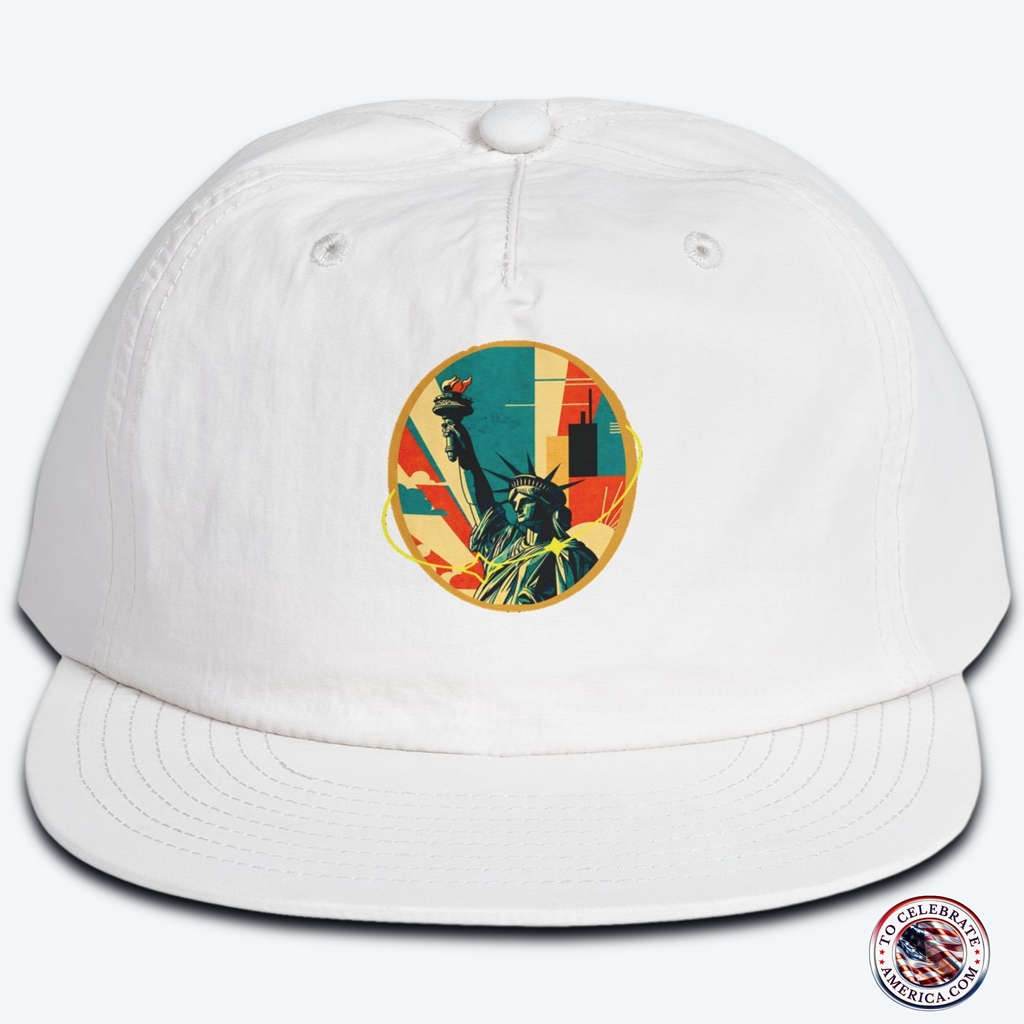 Stylish Surf Cap with Vibrant Mid-Century Statue of LibertyDesign, Beach Hat, Summer Accessory, Coastal Fashion, Casual Wear, Gift for Surfers