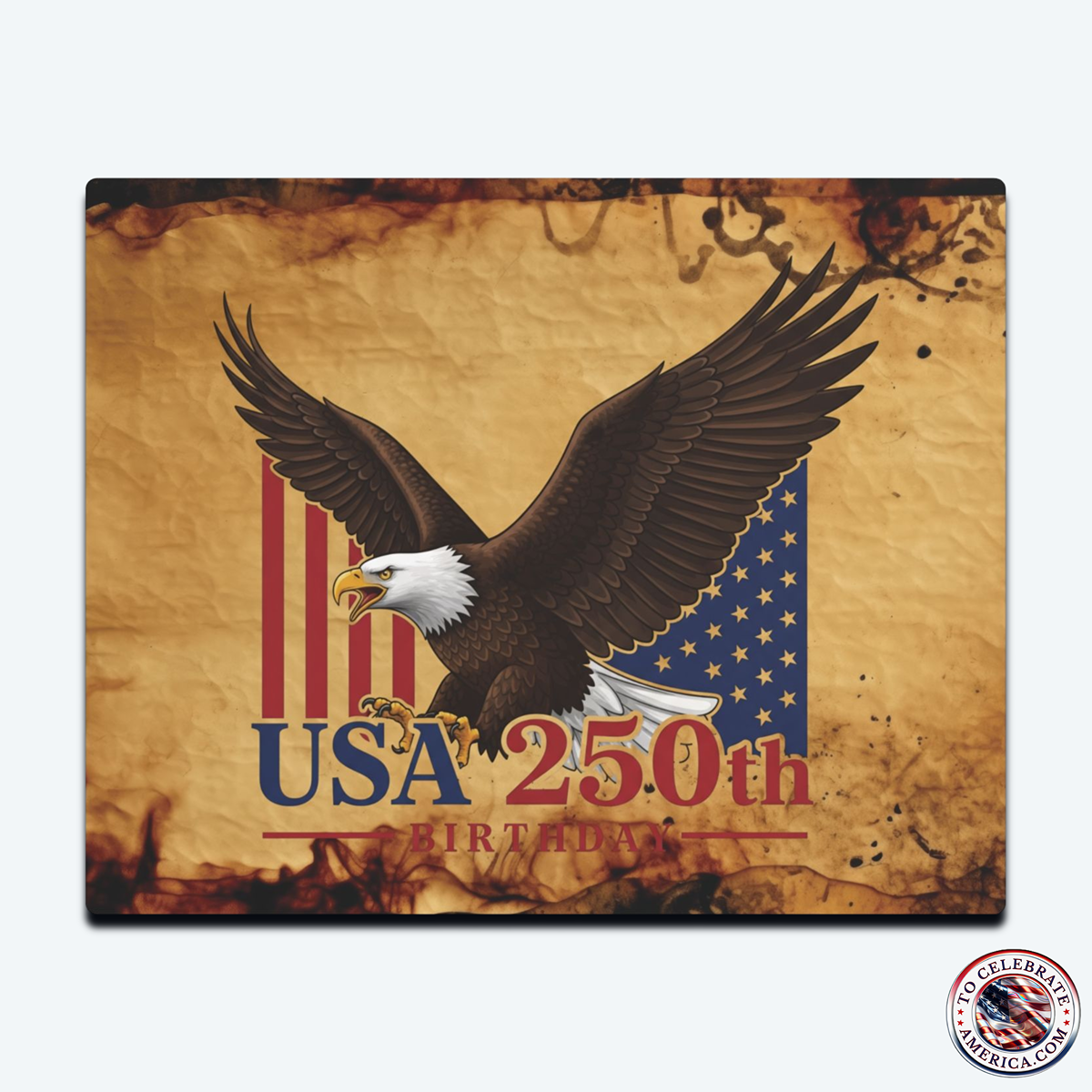 Metal Art Sign - Patriotic 250th USA Birthday Eagle Stars Stripes Distressed Grunge Style