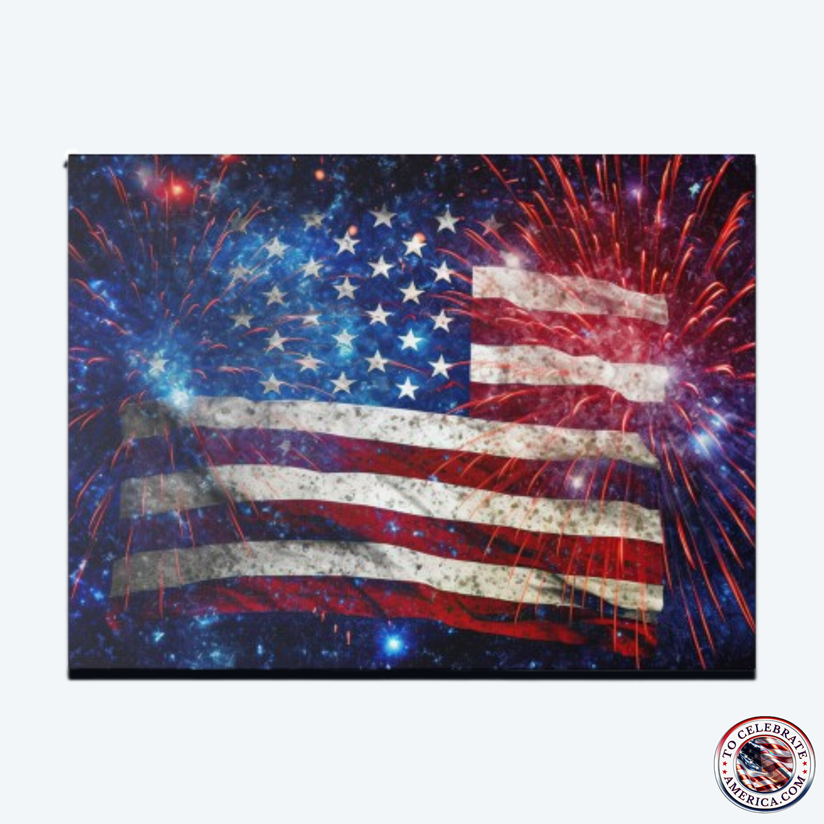 Patriotic Canvas Art, American Flag with Fireworks Wall Decor