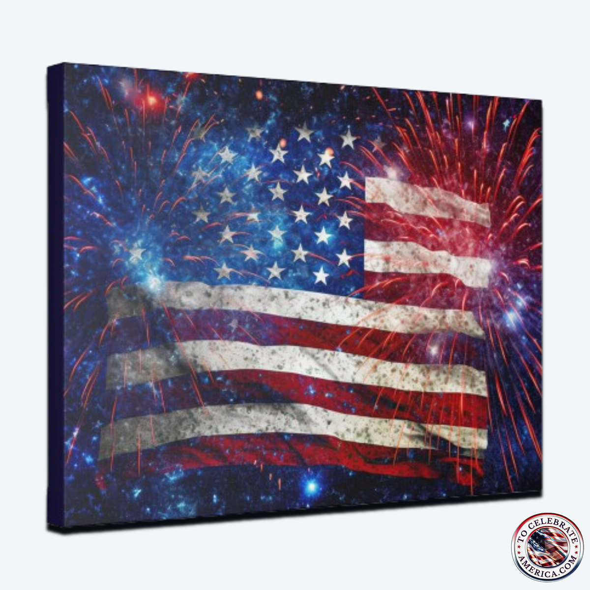 Patriotic Canvas Art, American Flag with Fireworks Wall Decor - Image 2