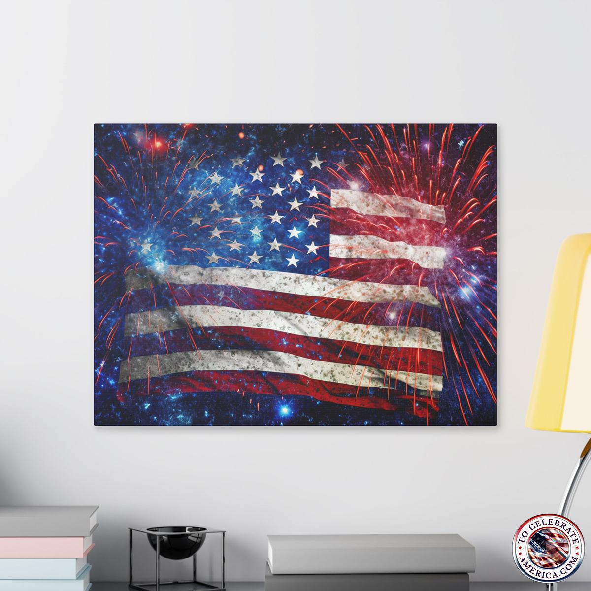 Patriotic Canvas Art, American Flag with Fireworks Wall Decor - Image 4