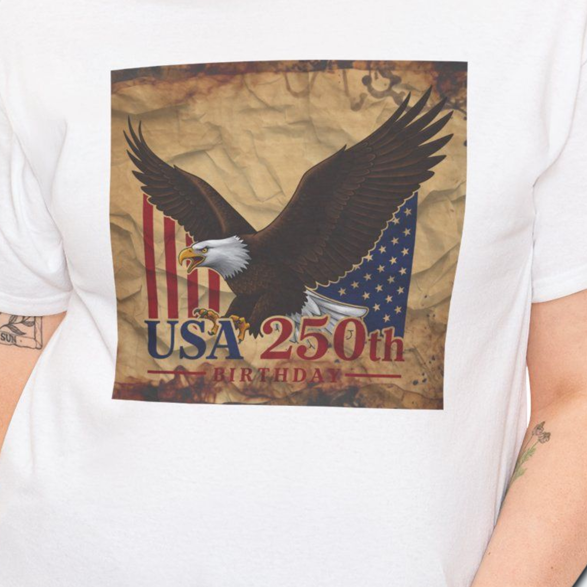 Patriotic Eagle Tee, Unisex Heavy Cotton Tee, USA Birthday Flag Shirt, Independence Day Apparel, Casual Wear, Gift for Veterans, Vintage Grunge Design - Image 2
