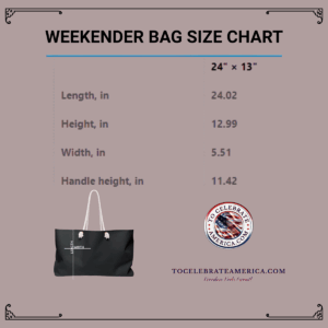 Weekender bag size chart