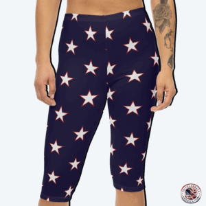 Patriotic Star Print Capri Leggings, Star Leggings, Activewear, Yoga Pants, Holiday Outfit, Independence Day Apparel