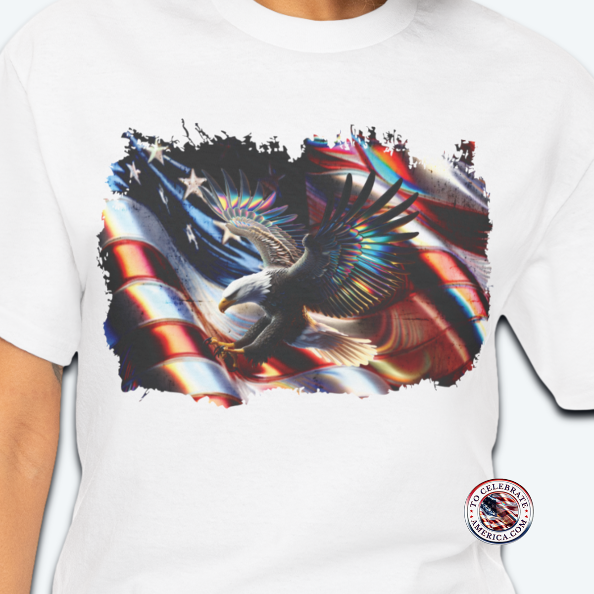 Patriotic 4th Of July Iridescent Eagle Flag T-shirt - Image 3