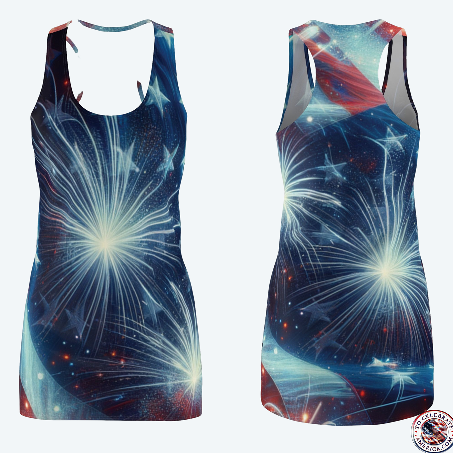 Racerback Dress with Star Spangled Banner and Fireworks Design - Image 3