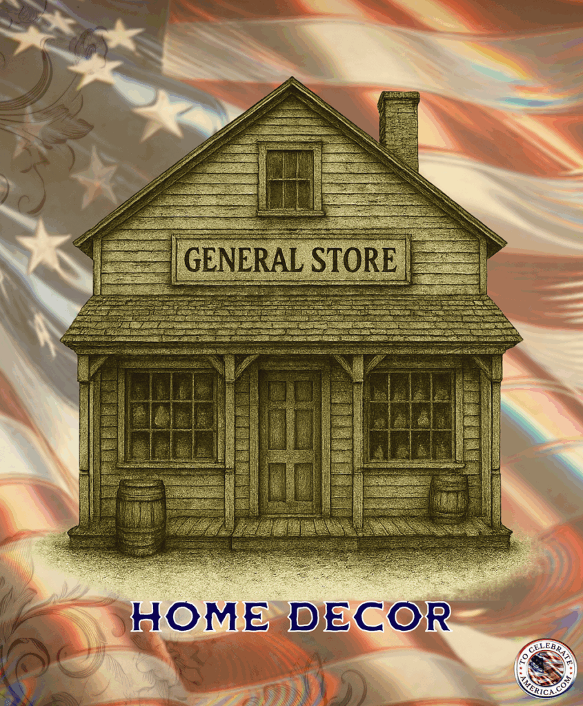 Home Decor image. A general store set against an American flag
